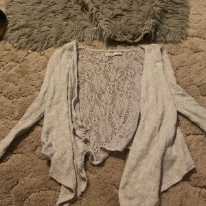 abercrombie kids Light Gray Lace-Back Open Front Cardigan